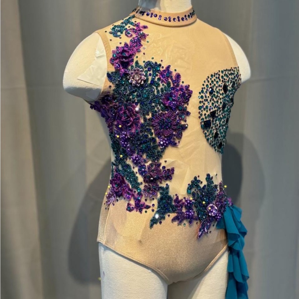 Elegant Beige and Purple Embellished Leotard